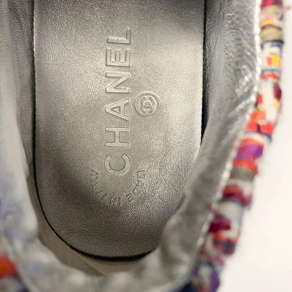 Chanel CC Logo Tweed Rainbow Metallic Gold Multi Sneakers EU 36.5 Lace Up Shoes